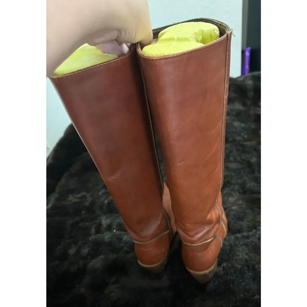 Vintage Womens 8.5 Dexter Campus Boots Tall Western Riding Stacked Leather Heel